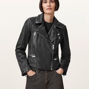 All Saints Cargo Distressed Leather Biker Jacket